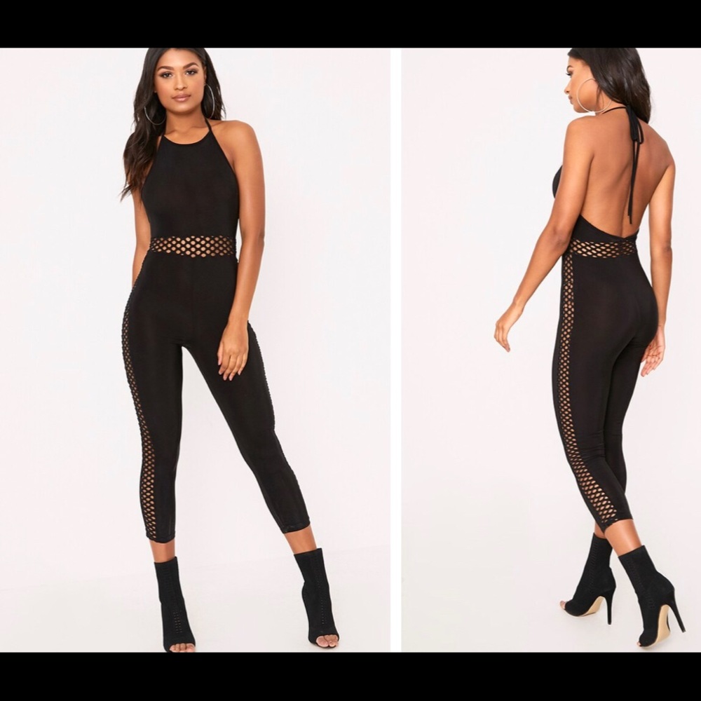 Black Fishnet 90s Neck Jumpsuit